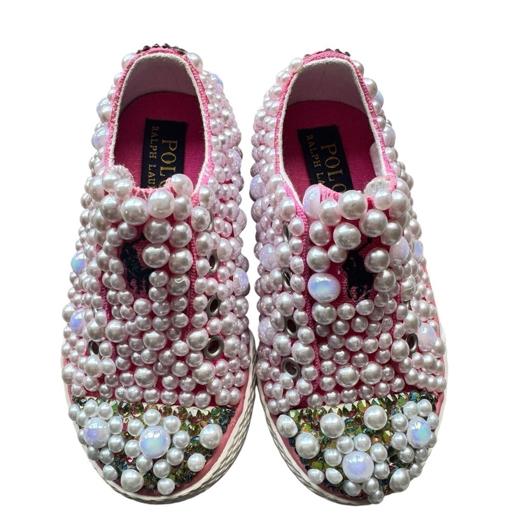 Polo Ralph Lauren Girls Custom Pearl Rhinestone Sneakers Bling Princess Glam